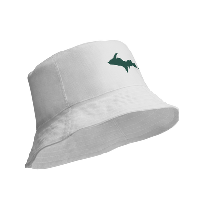 Michigan Upper Peninsula Bucket Hat (w/ Green UP Outline) | Reversible - Birch Bark White