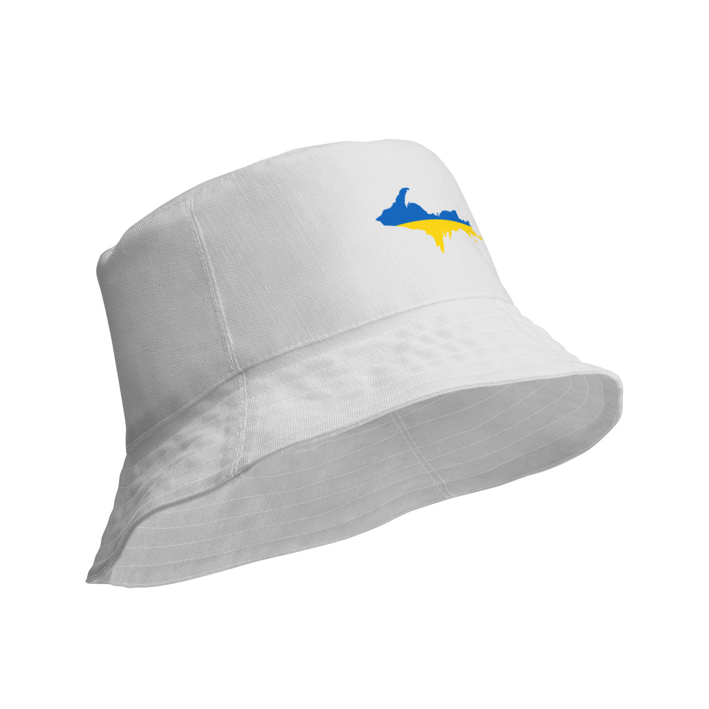 Michigan Upper Peninsula Bucket Hat (w/ UP Ukraine Flag) | Reversible - Birch Bark White