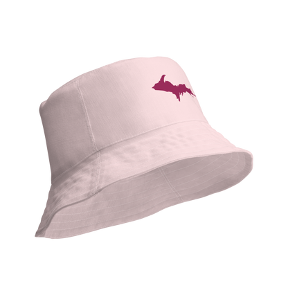 Michigan Upper Peninsula Bucket Hat (w/ Ruby Red UP Outline) | Reversible - Pale Pink