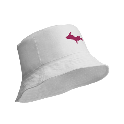 Michigan Upper Peninsula Bucket Hat (w/ Ruby Red UP Outline) | Reversible - Birch Bark White