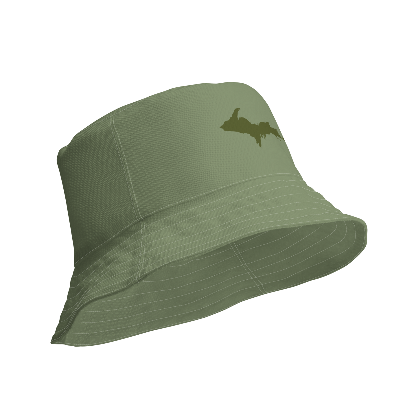 Michigan Upper Peninsula Bucket Hat (w/ Army Green UP Outline) | Reversible - Camo Green