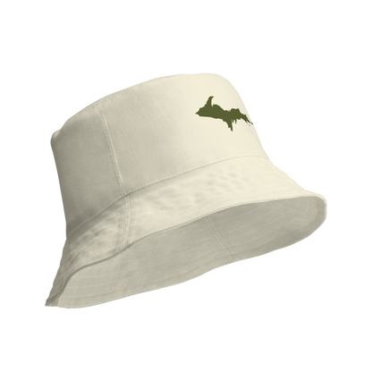 Michigan Upper Peninsula Bucket Hat (w/ Army Green UP Outline) | Reversible - Ivory Color