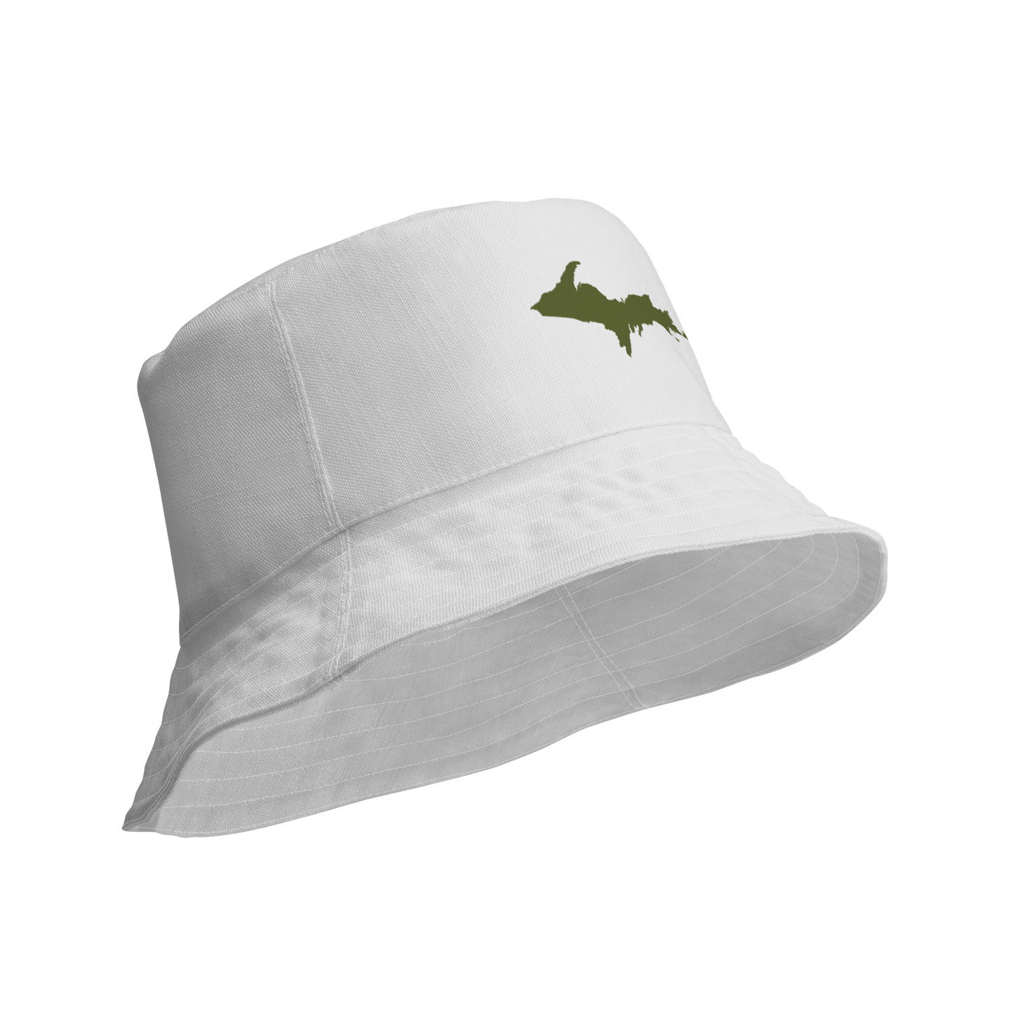 Michigan Upper Peninsula Bucket Hat (w/ Army Green UP Outline) | Reversible - Birch Bark White