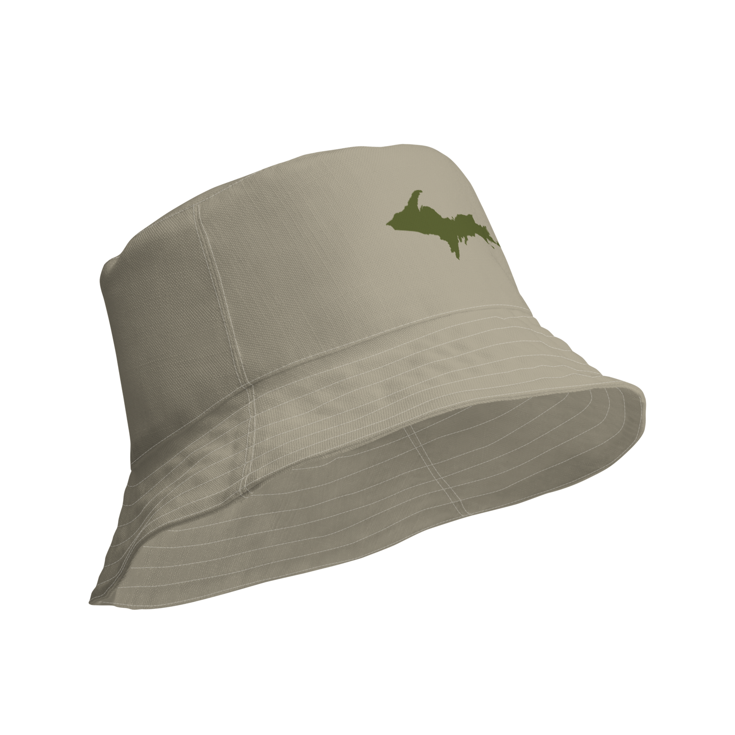 Michigan Upper Peninsula Bucket Hat (w/ Army Green UP Outline) | Reversible - Petoskey Stone Beige