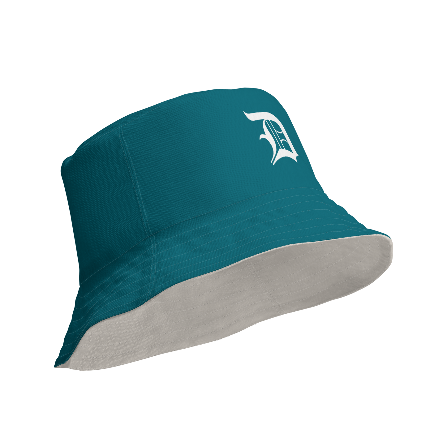 Detroit 'Old English D' Bucket Hat | Reversible - Auburn Hills Teal/Canvas Color