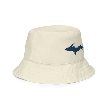 Michigan Upper Peninsula Bucket Hat (w/ Navy UP Outline) | Reversible - Ivory White