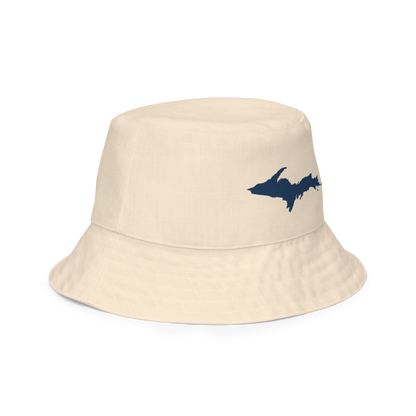 Michigan Upper Peninsula Bucket Hat (w/ Navy UP Outline) | Reversible - Champagne White