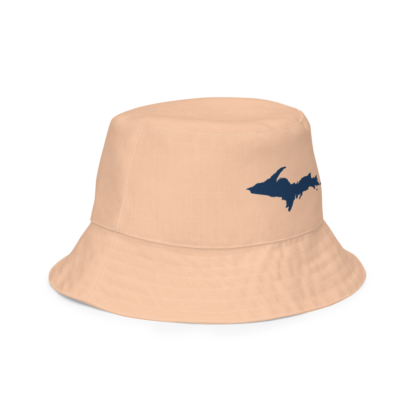 Michigan Upper Peninsula Bucket Hat (w/ Navy UP Outline) | Reversible - Peach Color