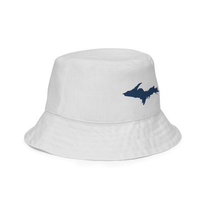 Michigan Upper Peninsula Bucket Hat (w/ Navy UP Outline) | Reversible - Birch Bark White