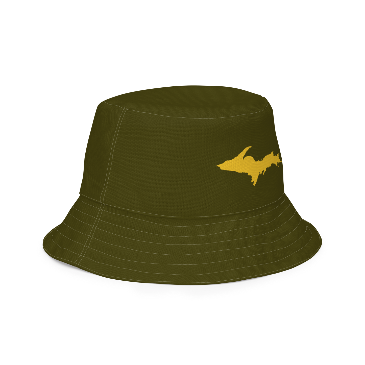 Michigan Upper Peninsula Bucket Hat (w/ Gold UP Outline) | Reversible - Military Green