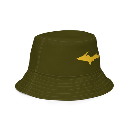 Michigan Upper Peninsula Bucket Hat (w/ Gold UP Outline) | Reversible - Military Green