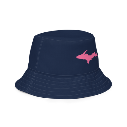 Michigan Upper Peninsula Bucket Hat (w/  Pink UP Outline) | Reversible - Navy