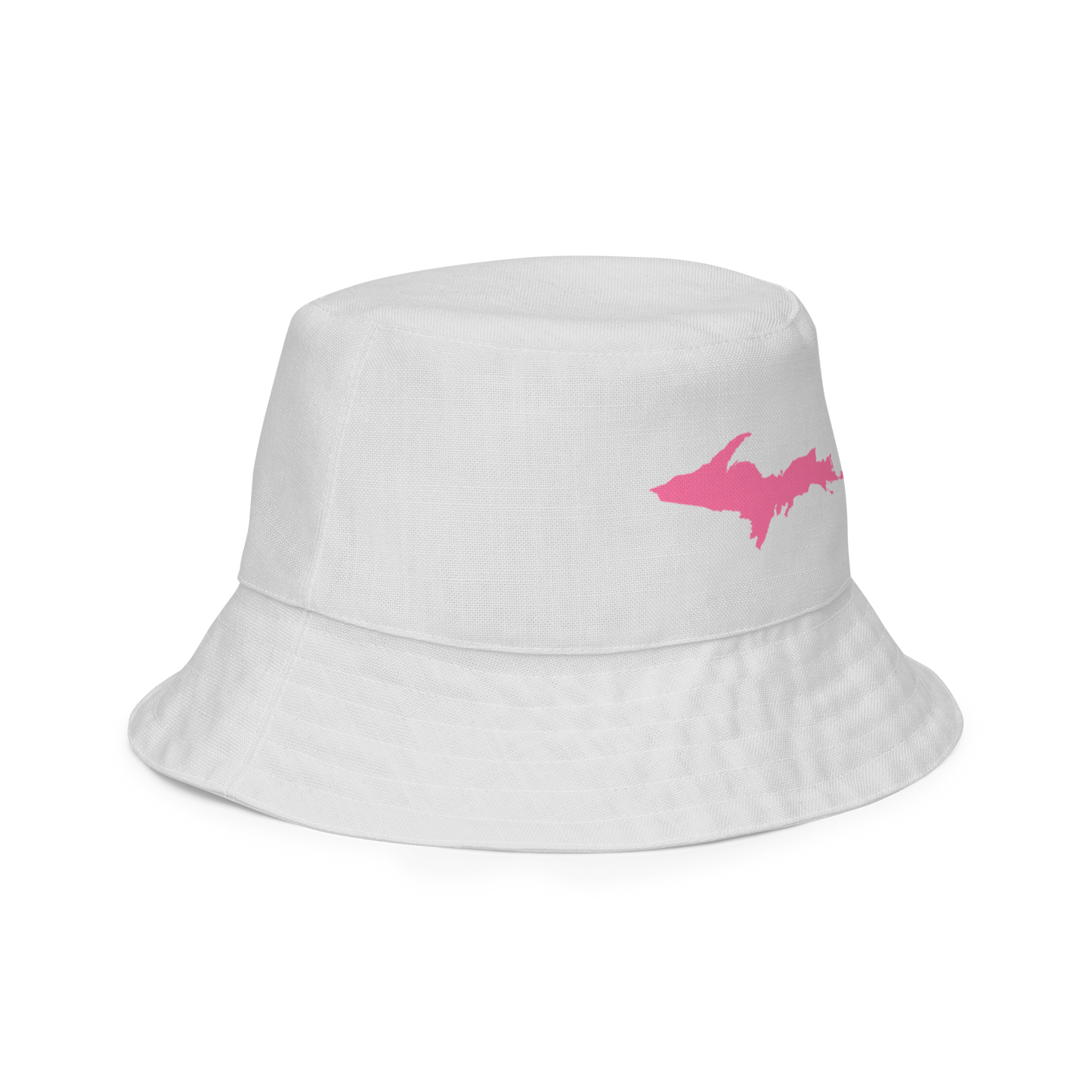 Michigan Upper Peninsula Bucket Hat (w/ Pink UP Outline) | Reversible - Birch Bark White