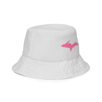 Michigan Upper Peninsula Bucket Hat (w/ Pink UP Outline) | Reversible - Birch Bark White