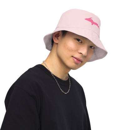 Michigan Upper Peninsula Bucket Hat (w/ Pink UP Outline) | Reversible - Pale Pink