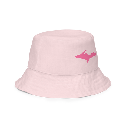 Michigan Upper Peninsula Bucket Hat (w/ Pink UP Outline) | Reversible - Pale Pink