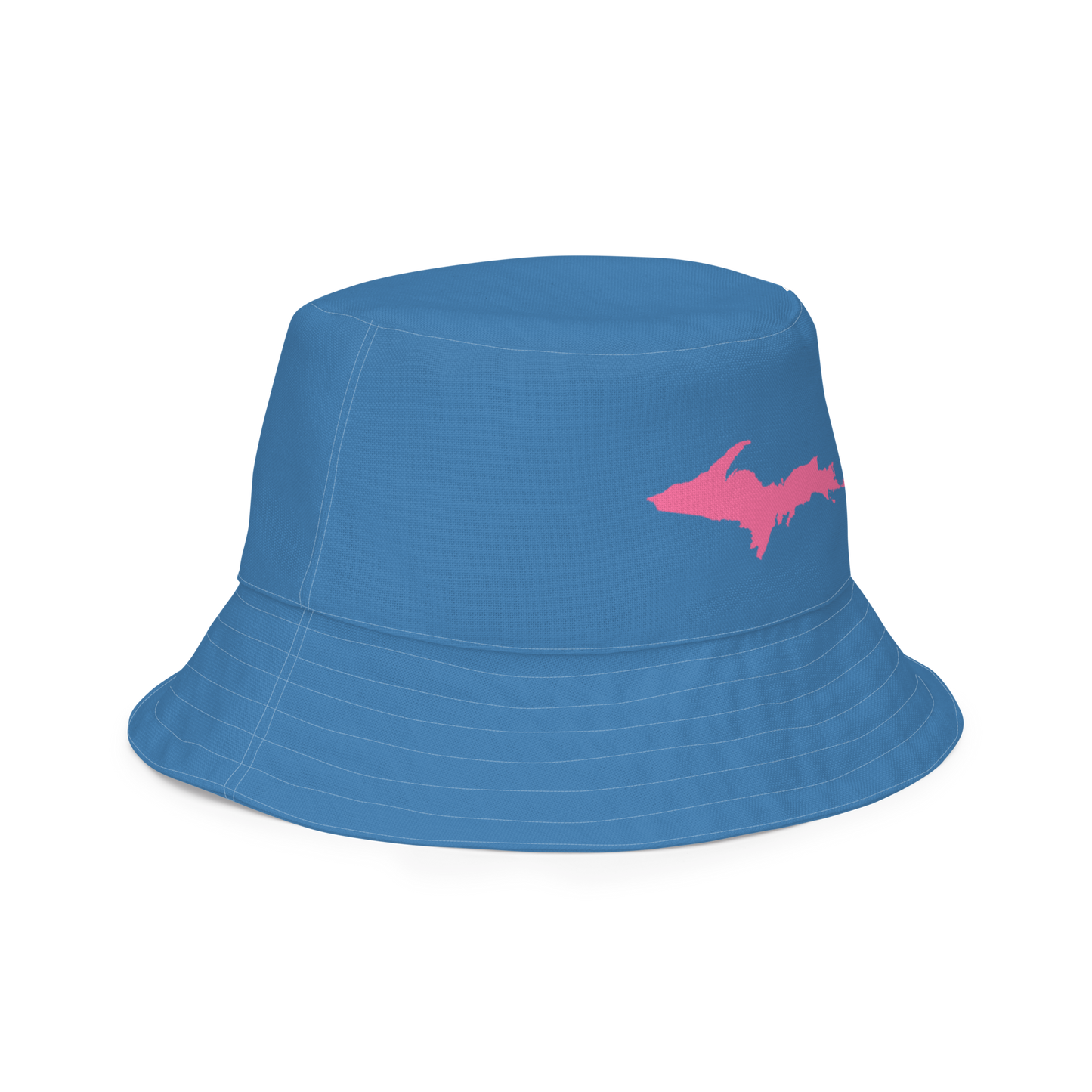 Michigan Upper Peninsula Bucket Hat (w/ Pink UP Outline) | Reversible - Lake Superior Blue