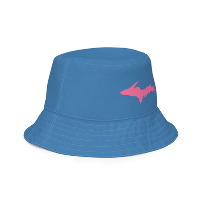 Michigan Upper Peninsula Bucket Hat (w/ Pink UP Outline) | Reversible - Lake Superior Blue