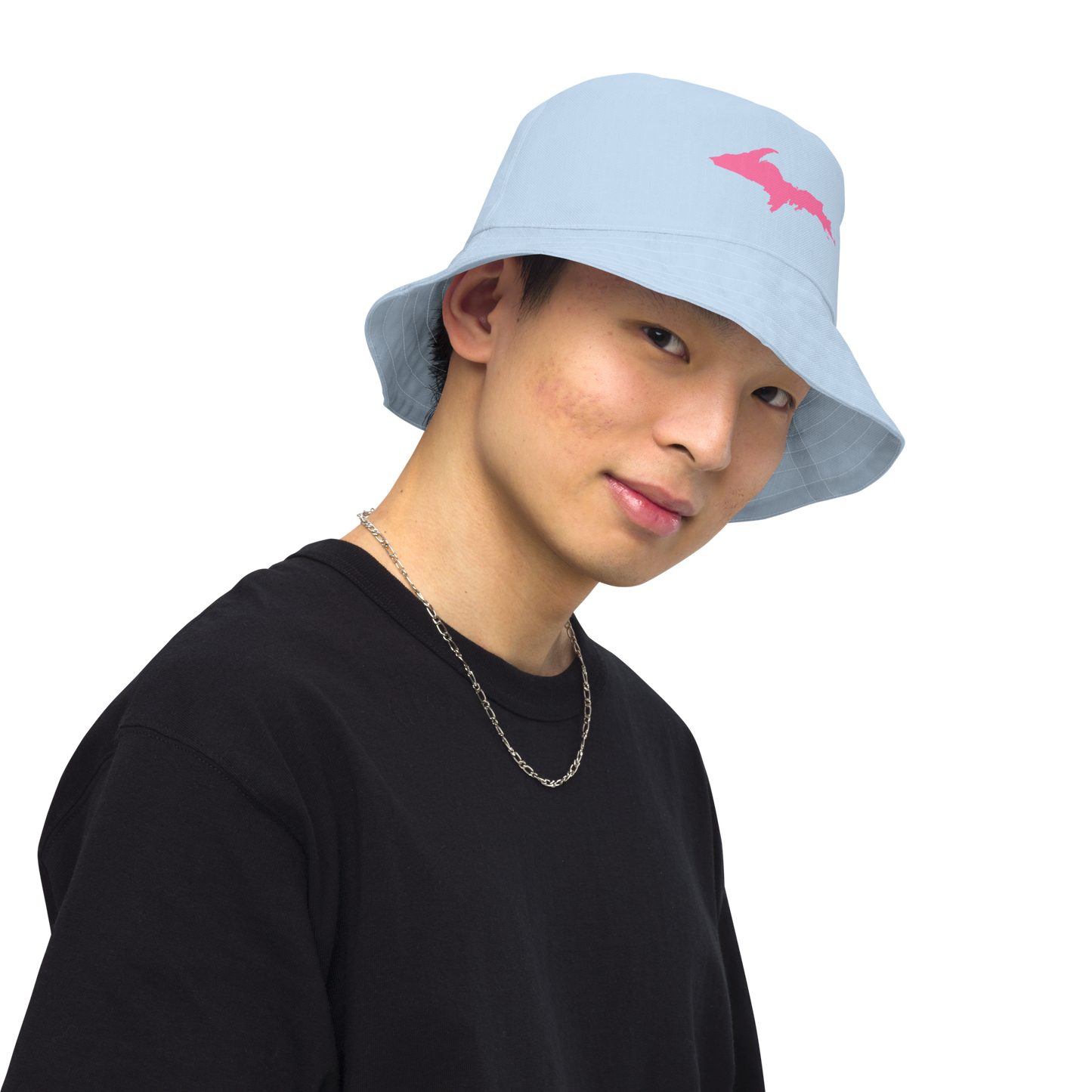 Michigan Upper Peninsula Bucket Hat (w/ Pink UP Outline) | Reversible - Baby Blue