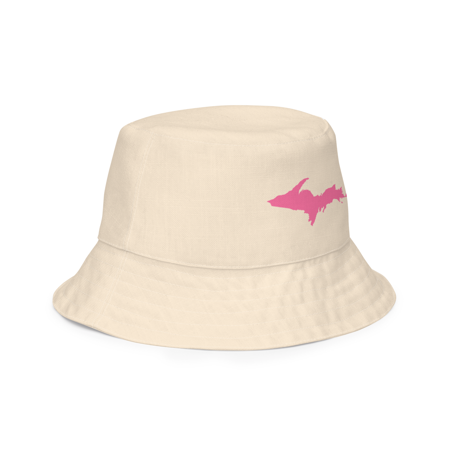 Michigan Upper Peninsula Bucket Hat (w/ Pink UP Outline) | Reversible - Champagne White