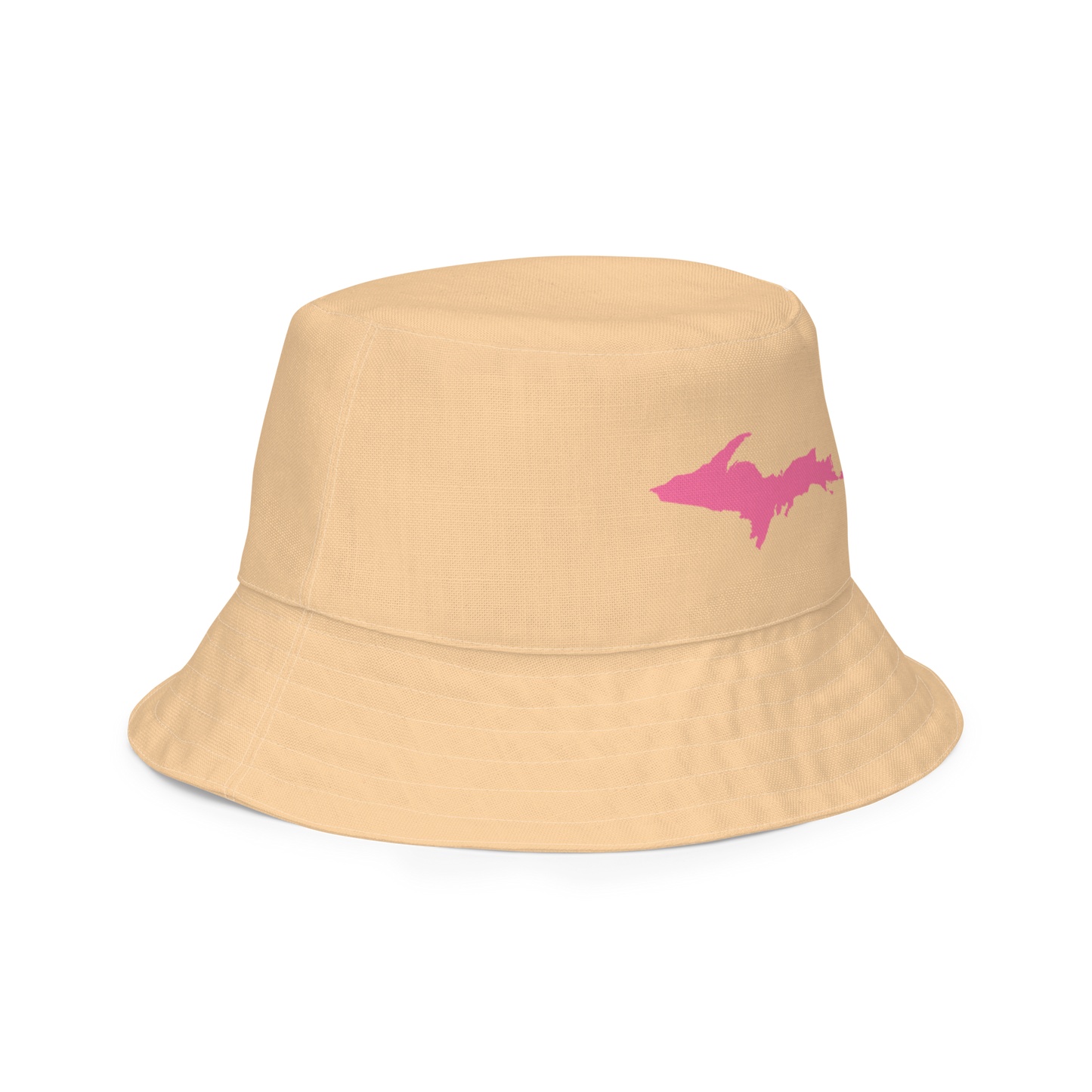 Michigan Upper Peninsula Bucket Hat (w/ Pink UP Outline) | Reversible - Pale Apricot