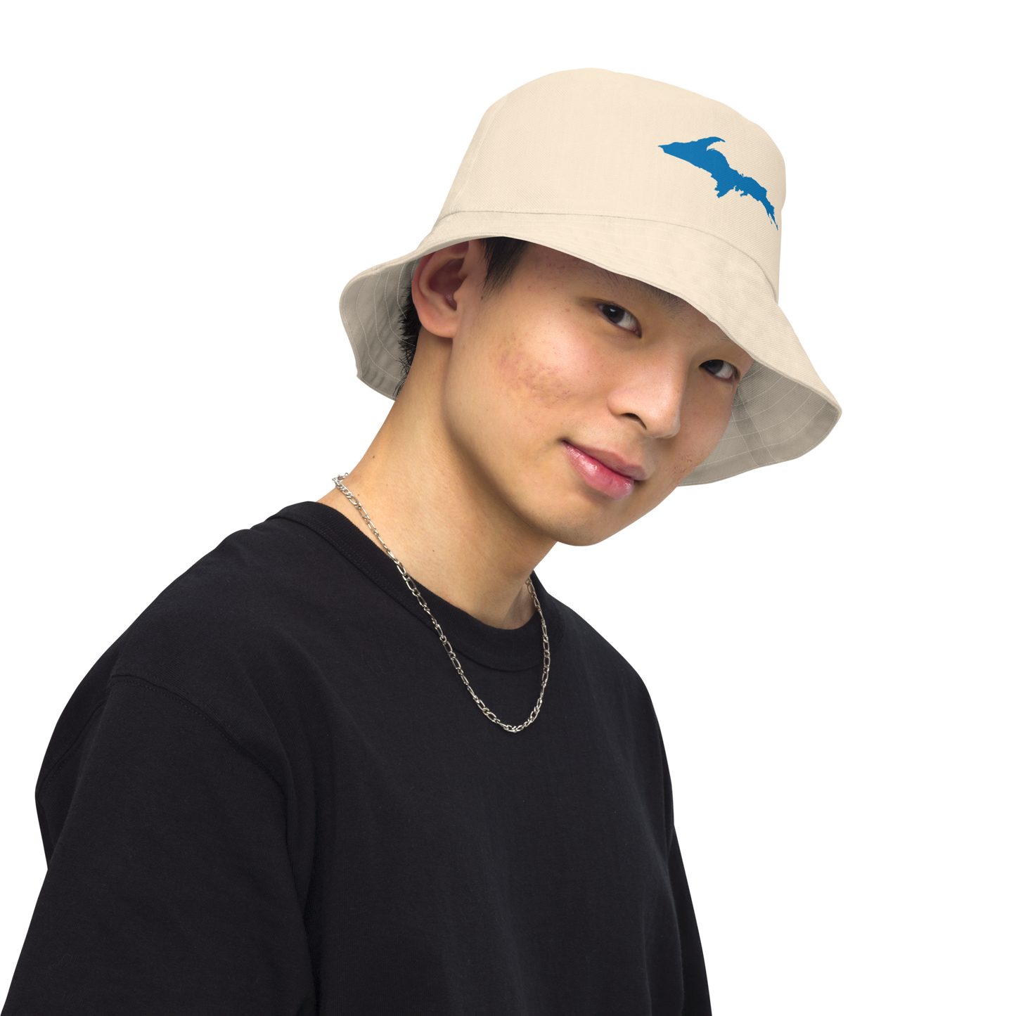 Michigan Upper Peninsula Bucket Hat (w/ Azure UP Outline) | Reversible - Champagne White