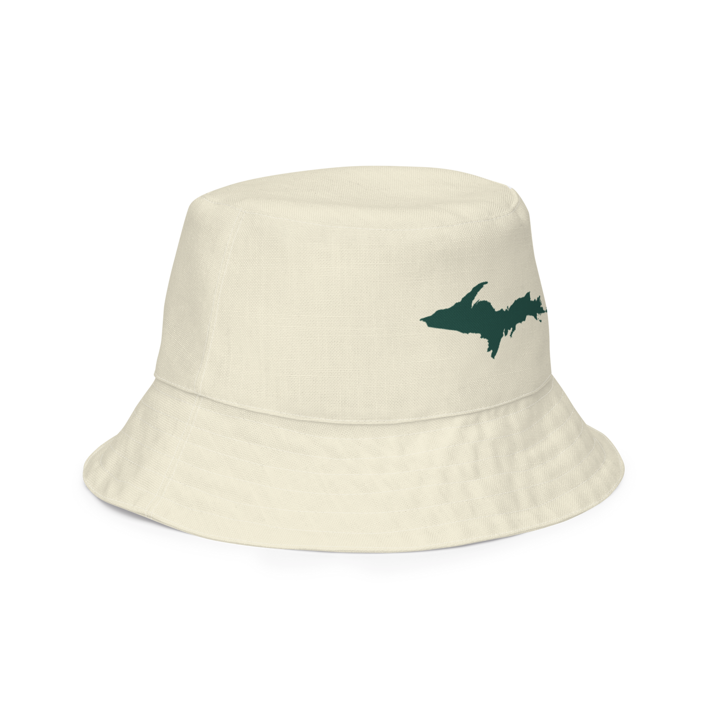 Michigan Upper Peninsula Bucket Hat (w/ Green UP Outline) | Reversible - Ivory White