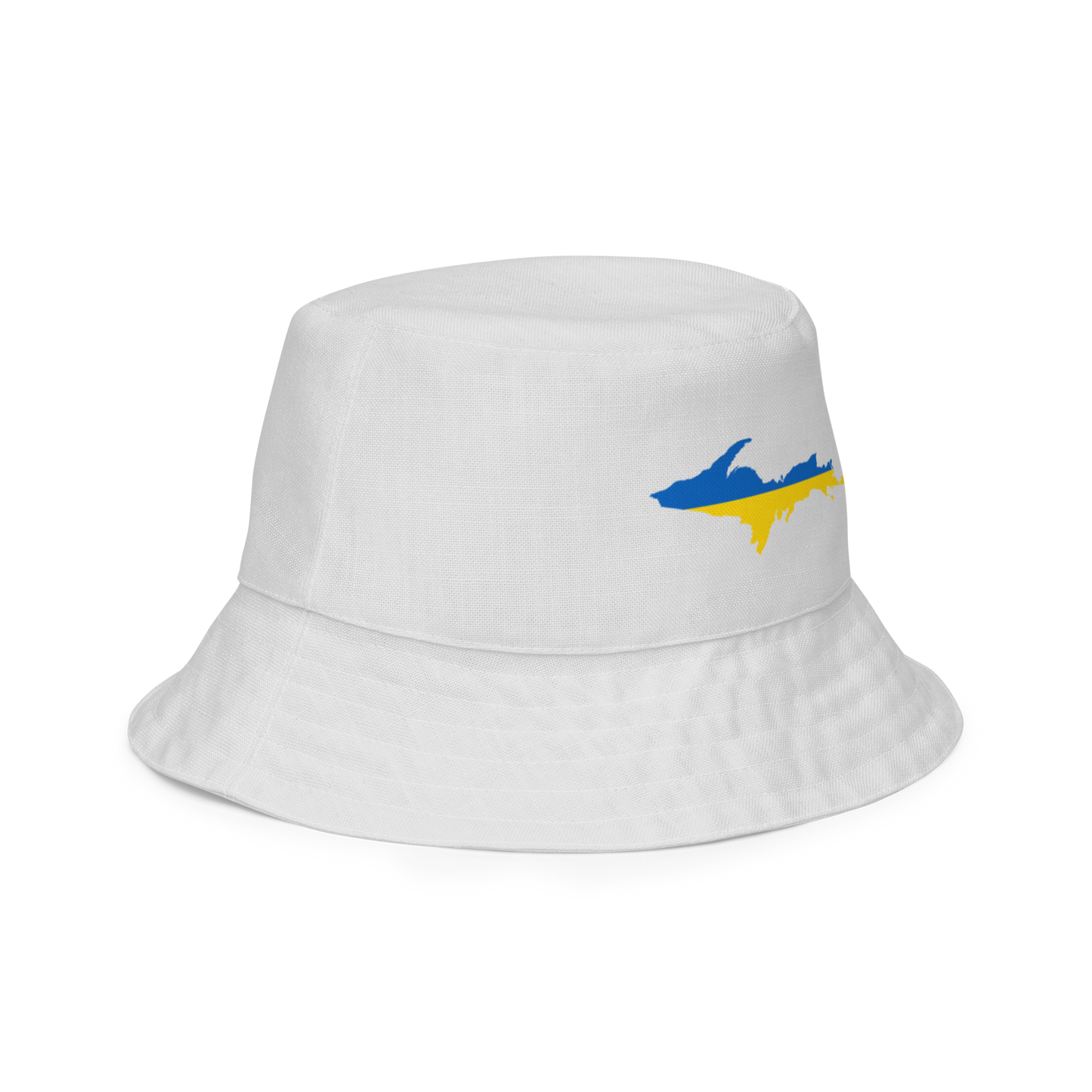 Michigan Upper Peninsula Bucket Hat (w/ UP Ukraine Flag) | Reversible - Birch Bark White