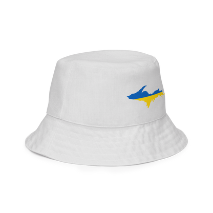 Michigan Upper Peninsula Bucket Hat (w/ UP Ukraine Flag) | Reversible - Birch Bark White