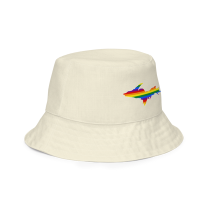 Michigan Upper Peninsula Bucket Hat (w/ UP Pride Flag) | Reversible - Ivory White