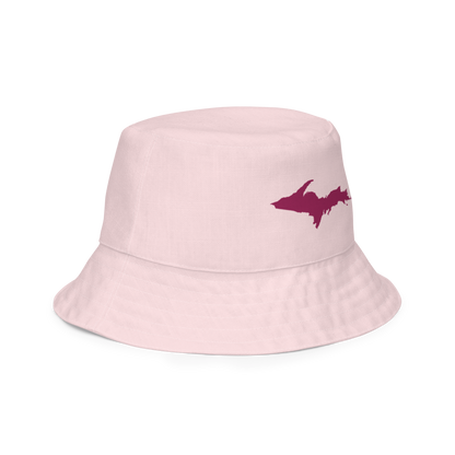 Michigan Upper Peninsula Bucket Hat (w/ Ruby Red UP Outline) | Reversible - Pale Pink