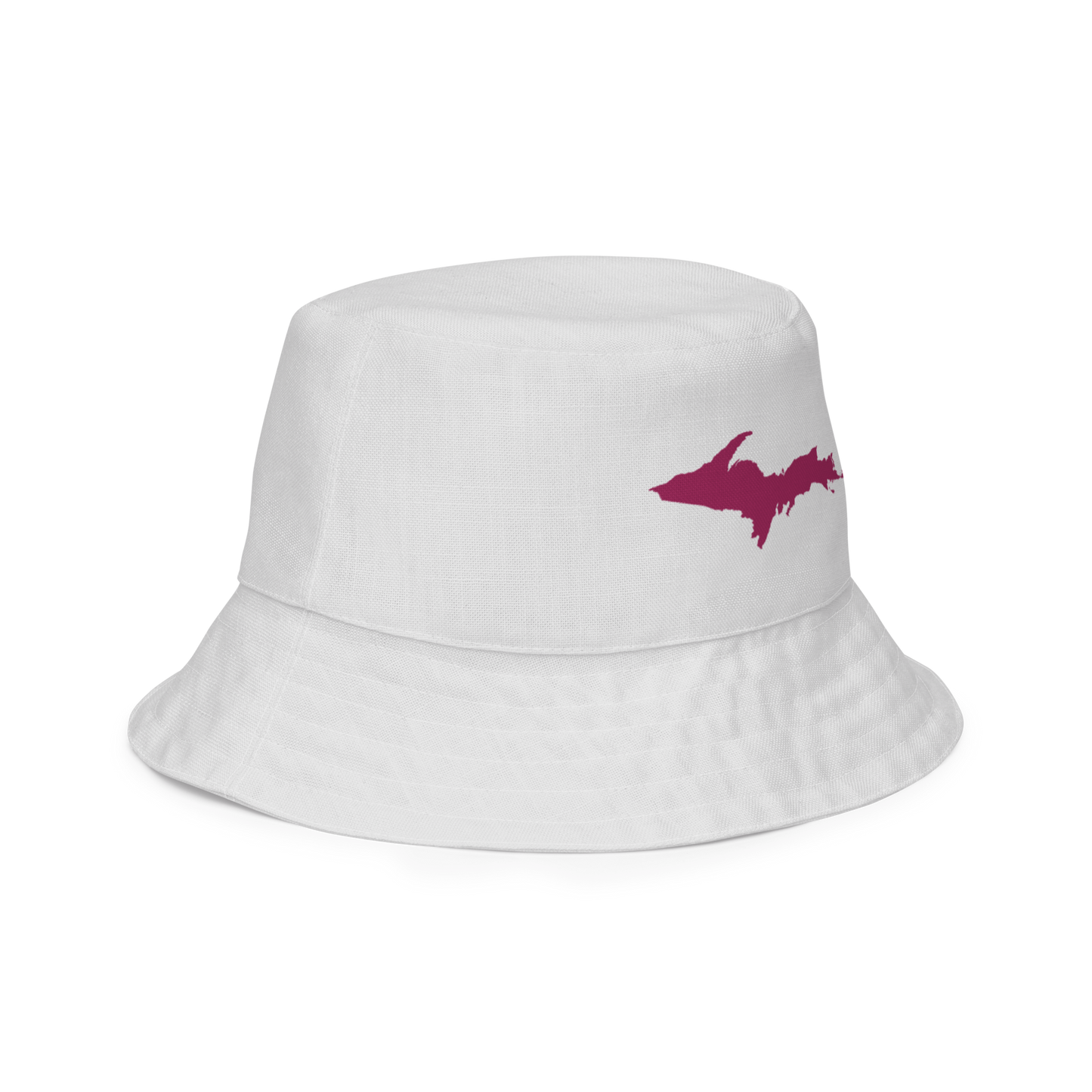 Michigan Upper Peninsula Bucket Hat (w/ Ruby Red UP Outline) | Reversible - Birch Bark White