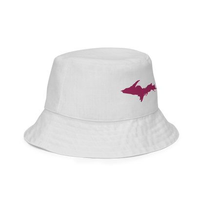 Michigan Upper Peninsula Bucket Hat (w/ Ruby Red UP Outline) | Reversible - Birch Bark White