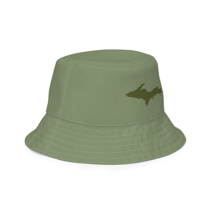 Michigan Upper Peninsula Bucket Hat (w/ Army Green UP Outline) | Reversible - Camo Green