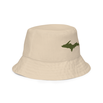 Michigan Upper Peninsula Bucket Hat (w/ Army Green UP Outline) | Reversible - Canvas Color