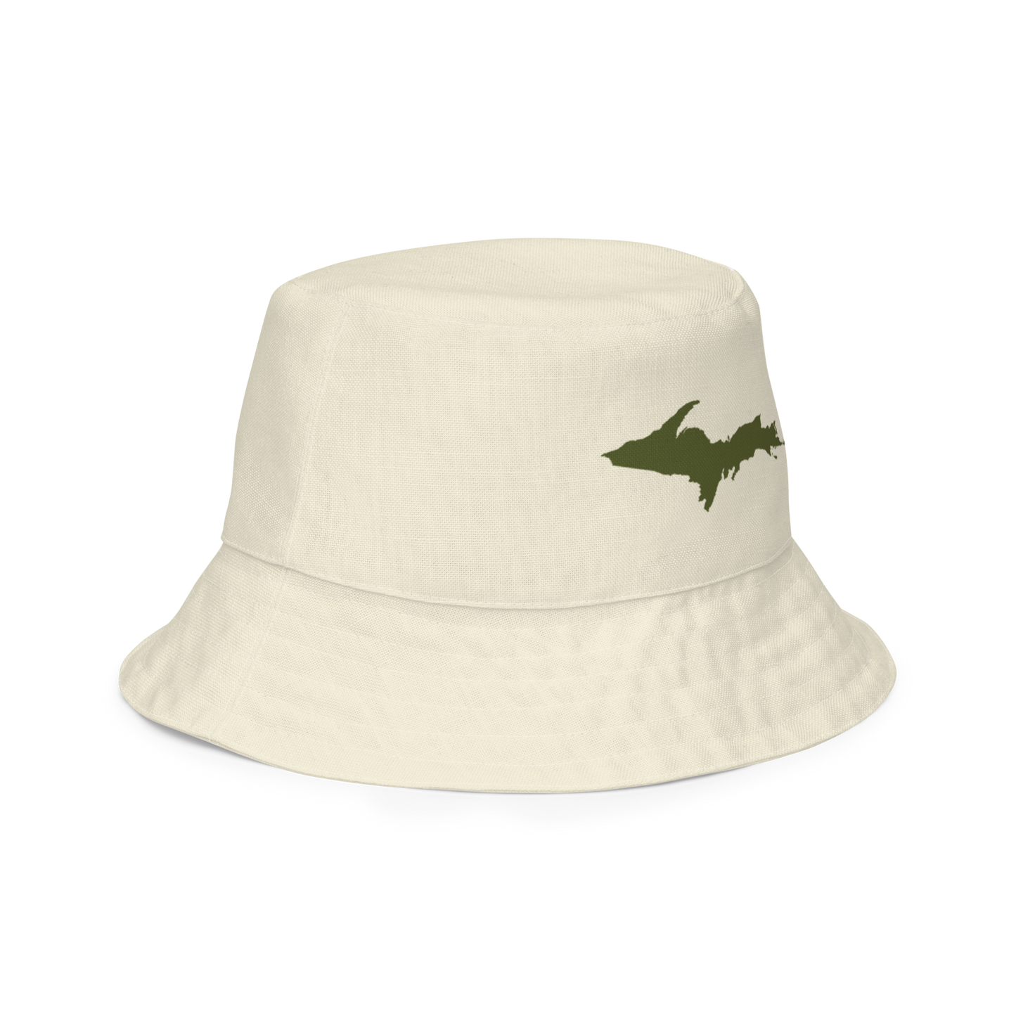 Michigan Upper Peninsula Bucket Hat (w/ Army Green UP Outline) | Reversible - Ivory Color