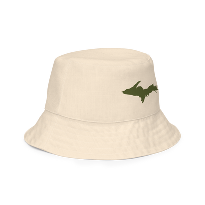 Michigan Upper Peninsula Bucket Hat (w/ Army Green UP Outline) | Reversible - Champagne White