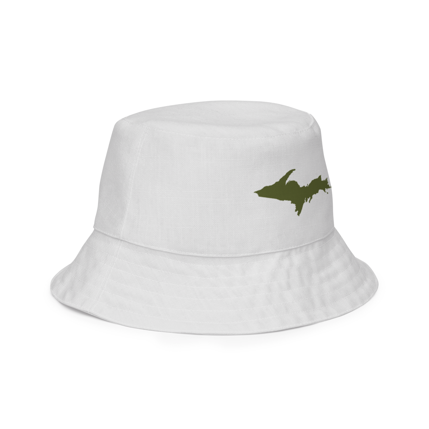 Michigan Upper Peninsula Bucket Hat (w/ Army Green UP Outline) | Reversible - Birch Bark White