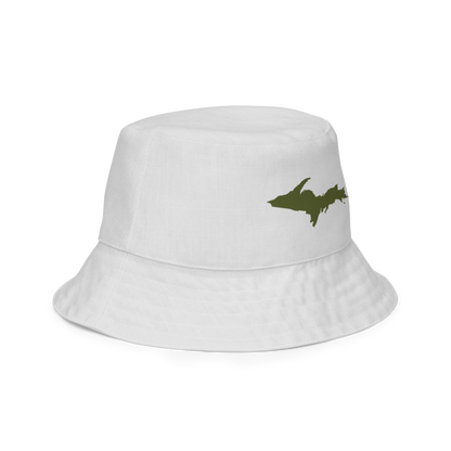 Michigan Upper Peninsula Bucket Hat (w/ Army Green UP Outline) | Reversible - Birch Bark White