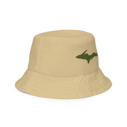 Michigan Upper Peninsula Bucket Hat (w/ Army Green UP Outline) | Reversible - Maple Color