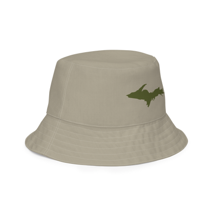 Michigan Upper Peninsula Bucket Hat (w/ Army Green UP Outline) | Reversible - Petoskey Stone Beige