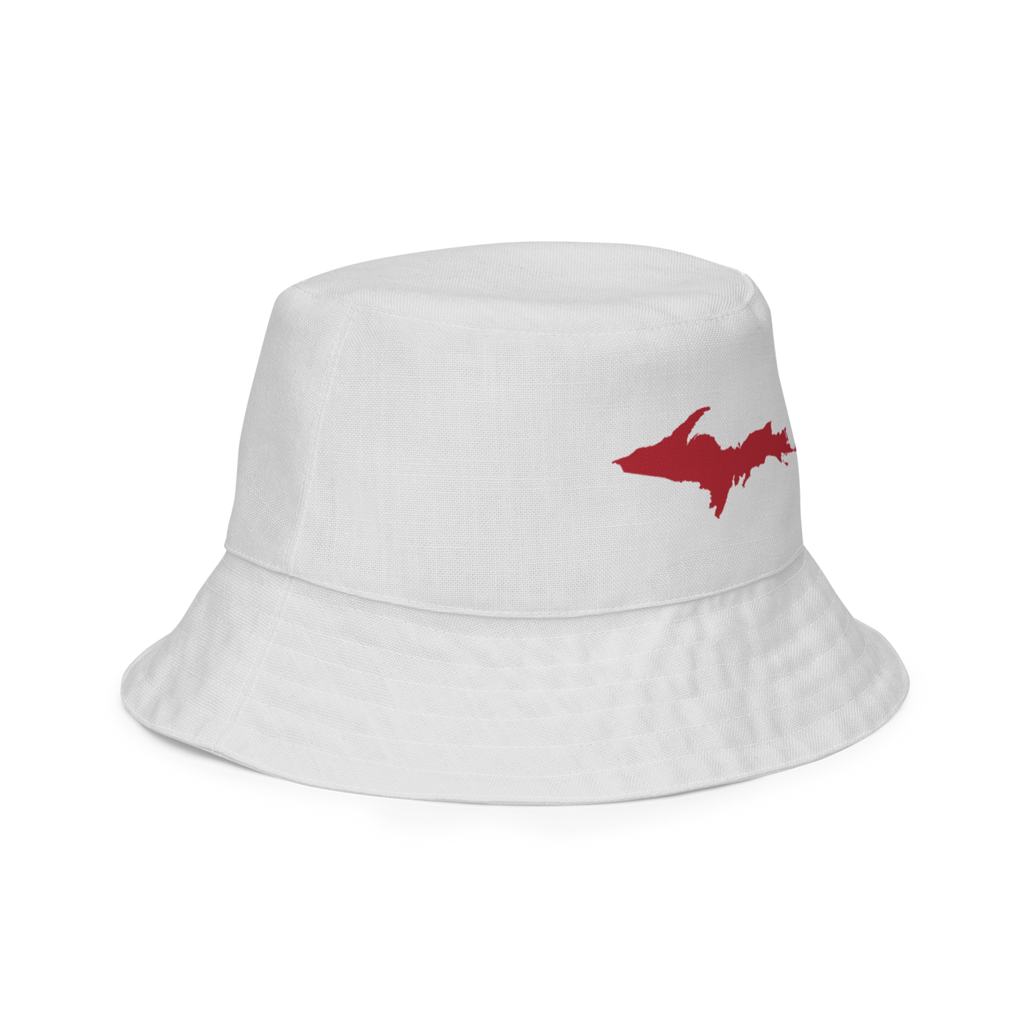 Michigan Upper Peninsula Bucket Hat (w/ Thimbleberry Red UP Outline) | Reversible - Birch Bark White