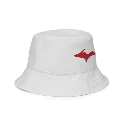 Michigan Upper Peninsula Bucket Hat (w/ Thimbleberry Red UP Outline) | Reversible - Birch Bark White