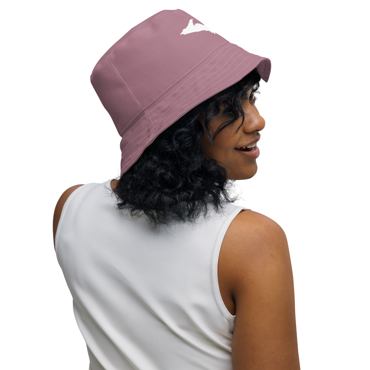 Michigan Upper Peninsula Bucket Hat (w/ UP Outline) | Reversible - Cherry Blossom Pink