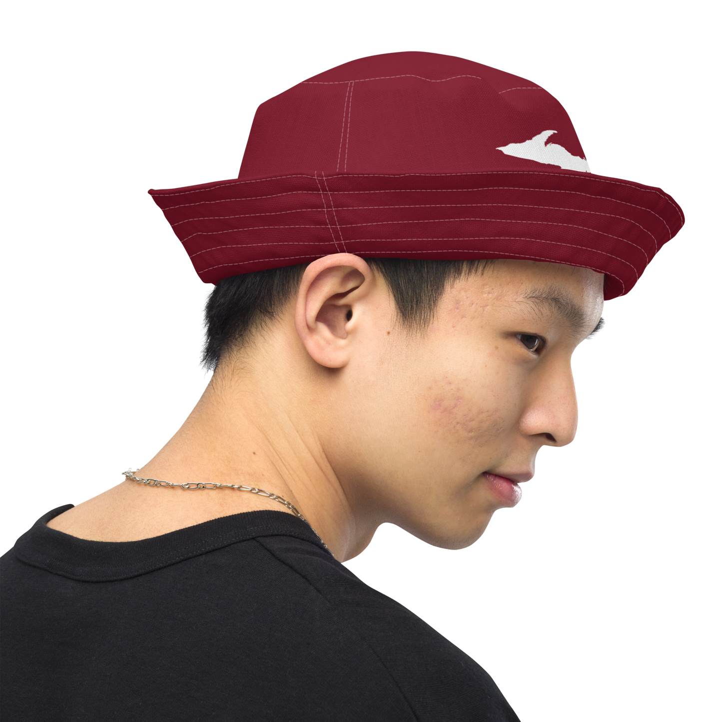 Michigan Upper Peninsula Bucket Hat (w/ UP Outline) | Reversible - Burgandy