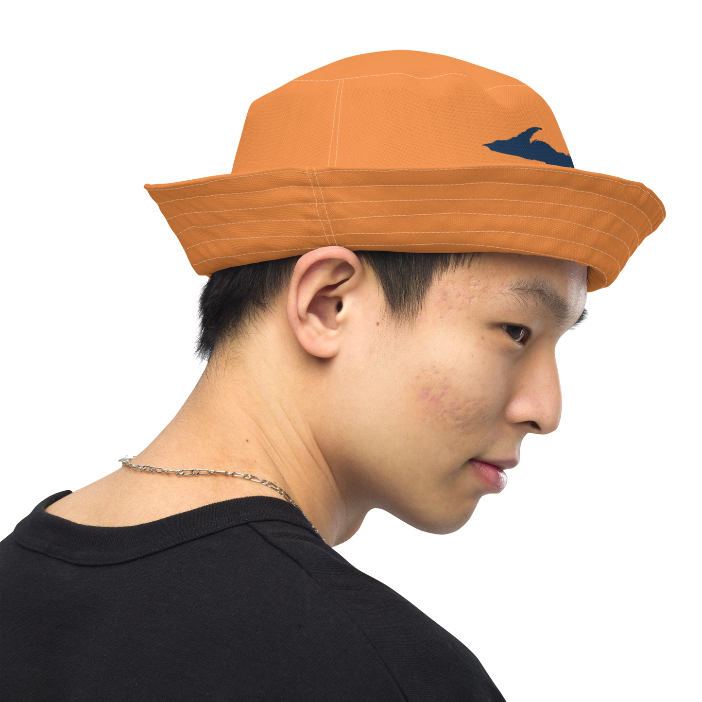 Michigan Upper Peninsula Bucket Hat (w/ Navy UP Outline) | Reversible - Orange