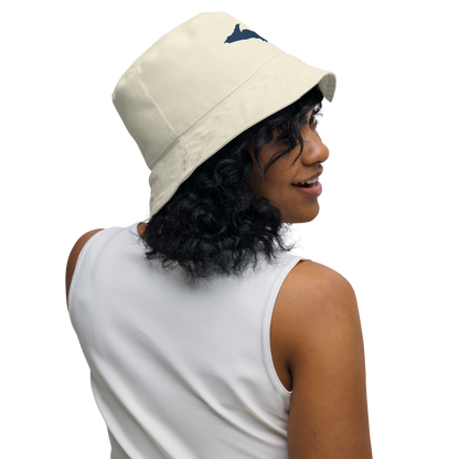 Michigan Upper Peninsula Bucket Hat (w/ Navy UP Outline) | Reversible - Ivory White