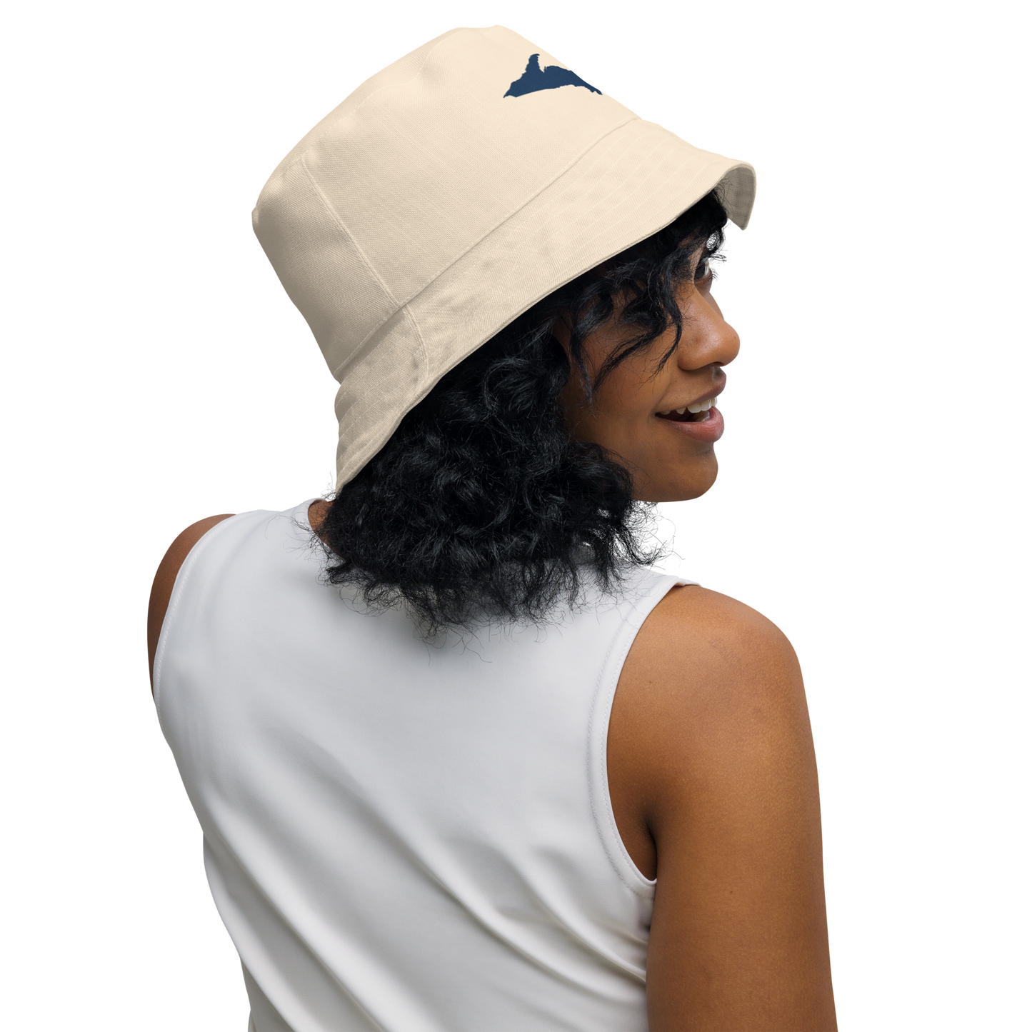 Michigan Upper Peninsula Bucket Hat (w/ Navy UP Outline) | Reversible - Champagne White