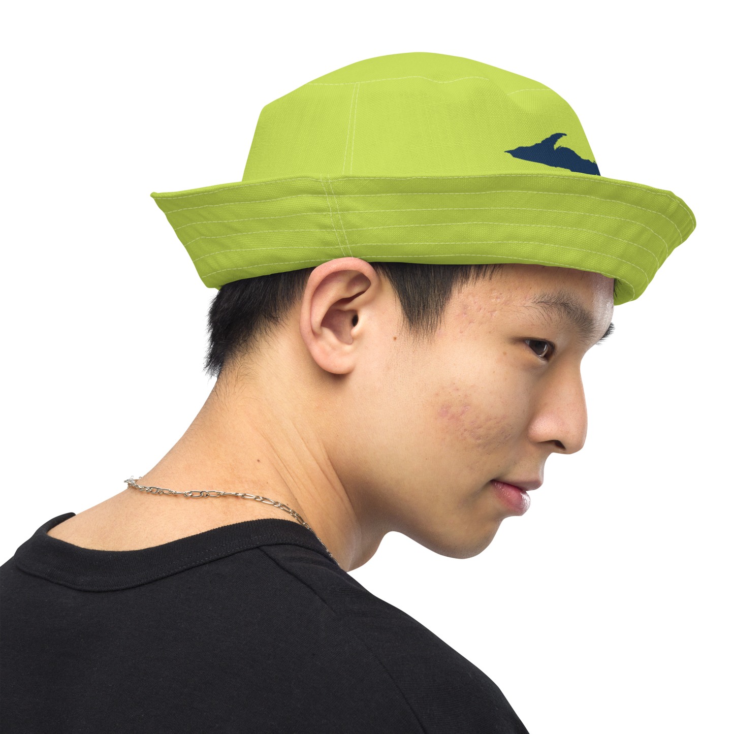 Michigan Upper Peninsula Bucket Hat (w/ Navy UP Outline) | Reversible - Green Gooseberry