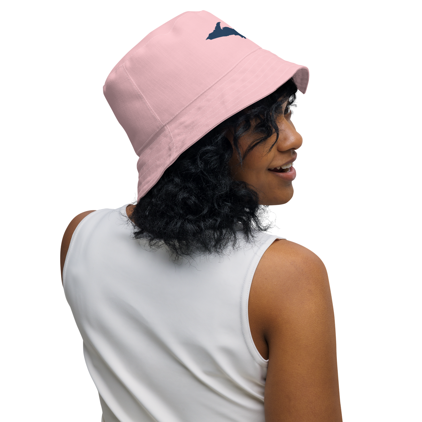 Michigan Upper Peninsula Bucket Hat (w/ Navy UP Outline) | Reversible - Pink